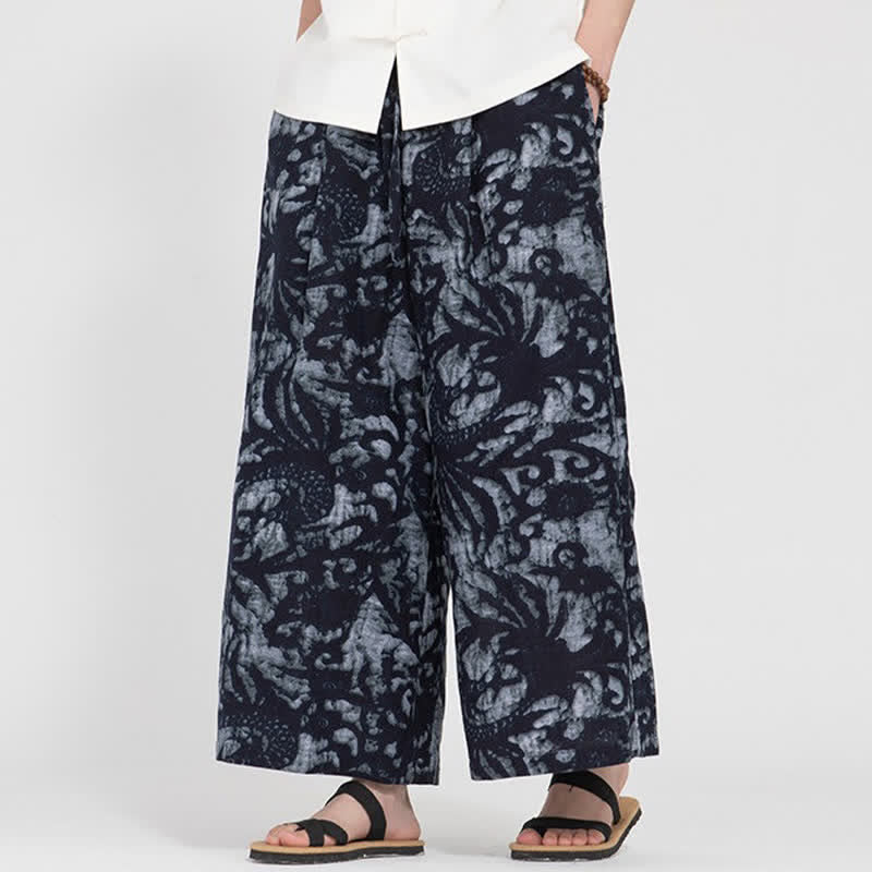 Buddha Stones Summer Boho Casual Drawstring Abstract Cropped Pants Men's Straight Leg Pants With Pocket - image 13
