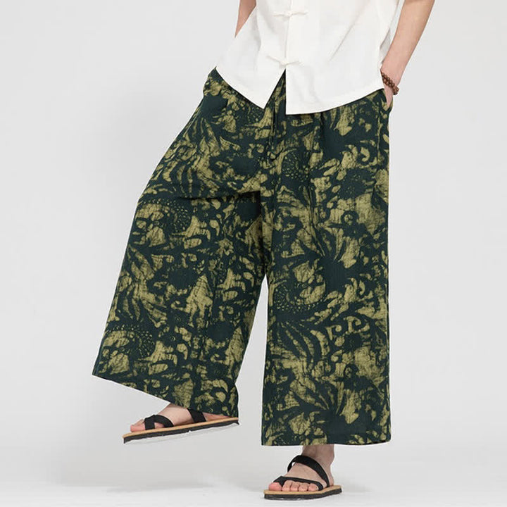 Buddha Stones Summer Boho Casual Drawstring Abstract Cropped Pants Men's Straight Leg Pants With Pocket - image 3