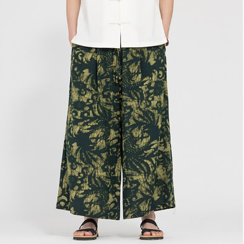 Buddha Stones Summer Boho Casual Drawstring Abstract Cropped Pants Men's Straight Leg Pants With Pocket - image 1