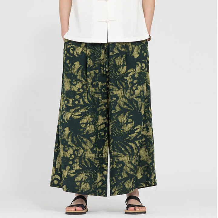 Buddha Stones Summer Boho Casual Drawstring Abstract Cropped Pants Men's Straight Leg Pants With Pocket - image 1