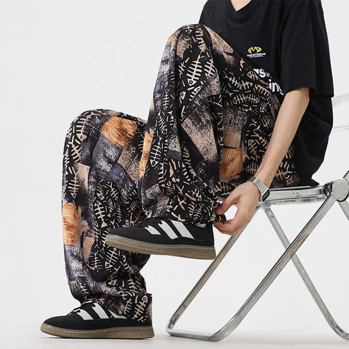 Buddha Stones Spring Summer Boho Casual Drawstring Abstract Long Pants Men's Harem Pants With Pocket - image 10