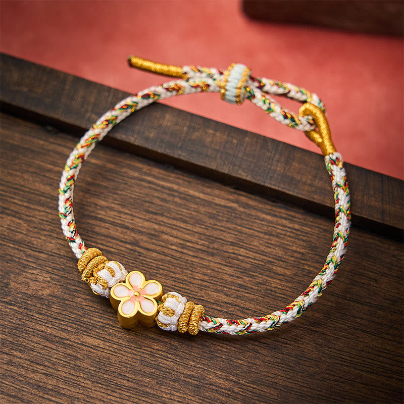 Buddha Stones White Braided Rope Flower knowledge Bracelet - White - With White Flower Accessory - image 0