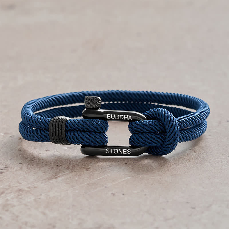 Buddha Stones Titanium Steel Shackle Rope Strengthen Bracelet - Blue Rope Black Buckle - Wrist Circumference:7.9–8.2 in (20–21 cm) - image 0