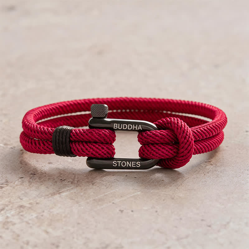 Buddha Stones Titanium Steel Shackle Rope Strengthen Bracelet - Red Rope Black Buckle - Wrist Circumference:7.9–8.2 in (20–21 cm) - image 8
