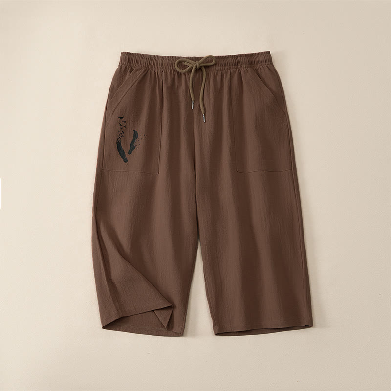 Buddha Stones Summer Casual Drawstring Solid Capri Pants Men's Straight Leg Pants With Pockets - Sienna - US/UK/AU42，EU52 (3XL) - image 0