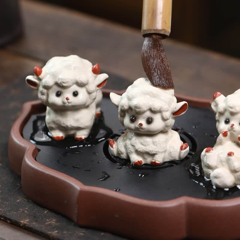 Buddha Stones Purple Clay Chinese Zodiac Cute Sheep Luck Tea Pet Decor - image 9