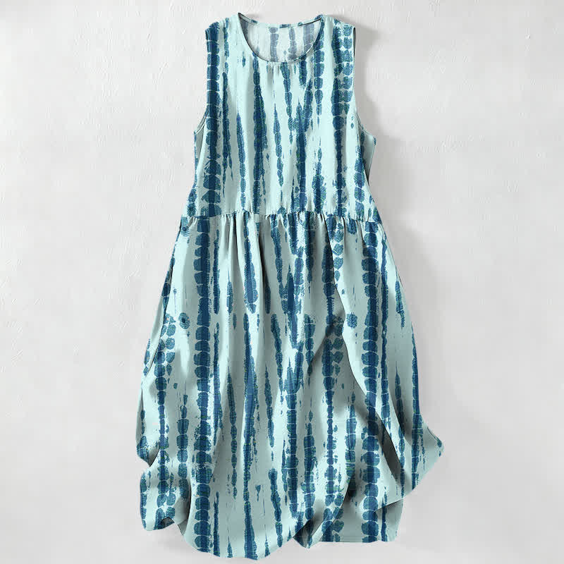 Buddha Stones Summer Casual Vertical Brush Stripe Pattern Women's Summer Sleeveless Midi Dress With Pockets - PaleTurquoise - US16，UK/AU20，EU48 (3XL) - image 5