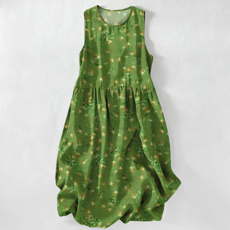 Buddha Stones Summer Casual Vintage Floral Leaves Pattern Women's Summer Sleeveless Midi Dress With Pockets - MediumSeaGreen - US16，UK/AU20，EU48 (3XL) - image 4
