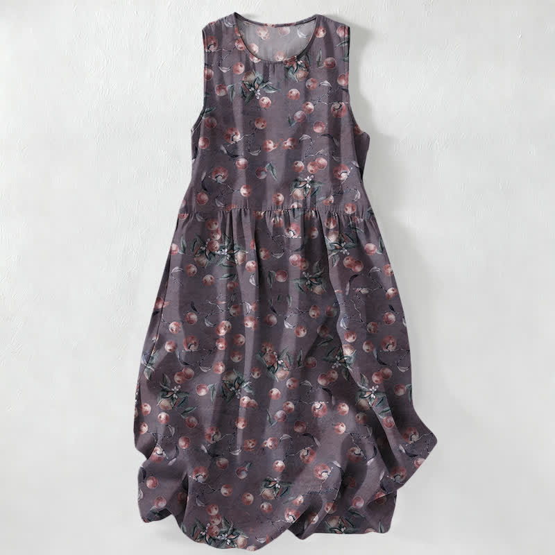 Buddha Stones Summer Casual Vintage Floral Leaves Pattern Women's Summer Sleeveless Midi Dress With Pockets - Plum - US16，UK/AU20，EU48 (3XL) - image 5