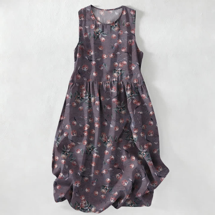 Buddha Stones Summer Casual Vintage Floral Leaves Pattern Women's Summer Sleeveless Midi Dress With Pockets - Plum - US16，UK/AU20，EU48 (3XL) - image 5