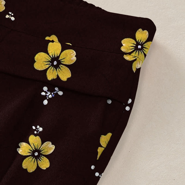 Buddha Stones Cotton Linen Vintage Floral Pattern Women's Elastic Waist Wide Leg Pants With Pockets - image 2