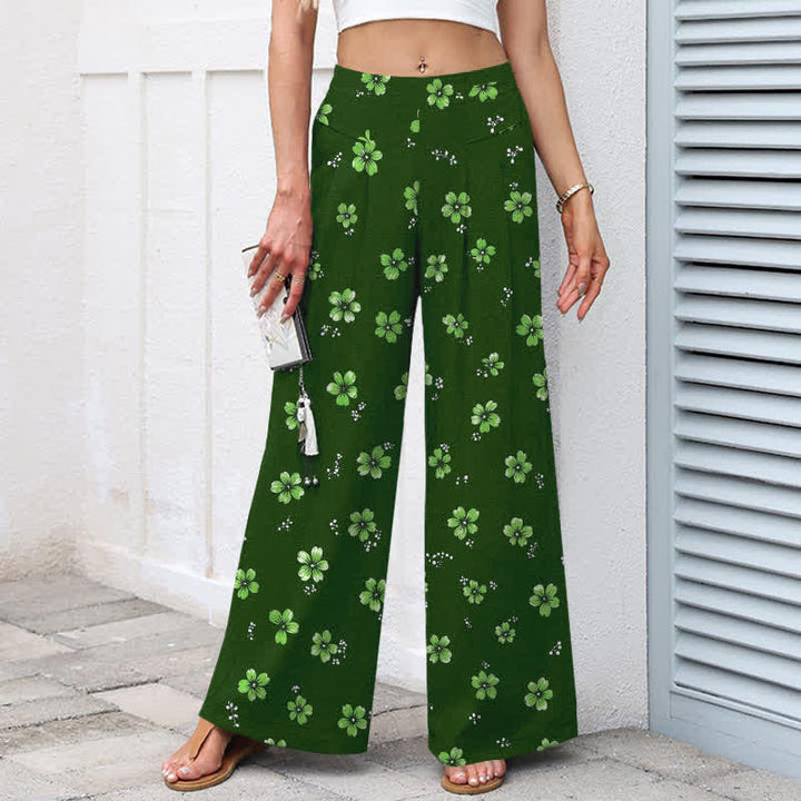 Buddha Stones Cotton Linen Vintage Floral Pattern Women's Elastic Waist Wide Leg Pants With Pockets - image 7