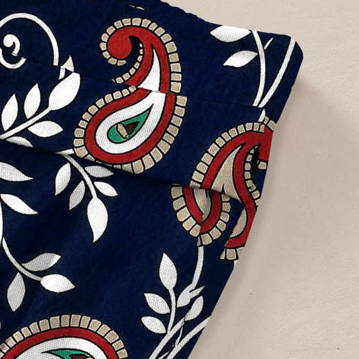 Buddha Stones Cotton Linen Bohemian Paisley Pattern Women's Elastic Waist Wide Leg Pants With Pockets - image 2