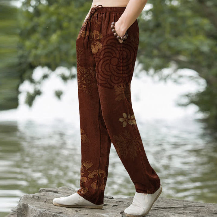 Buddha Stones Cotton Vintage Floral Pattern Men's Tapered Pants With Pockets - image 1