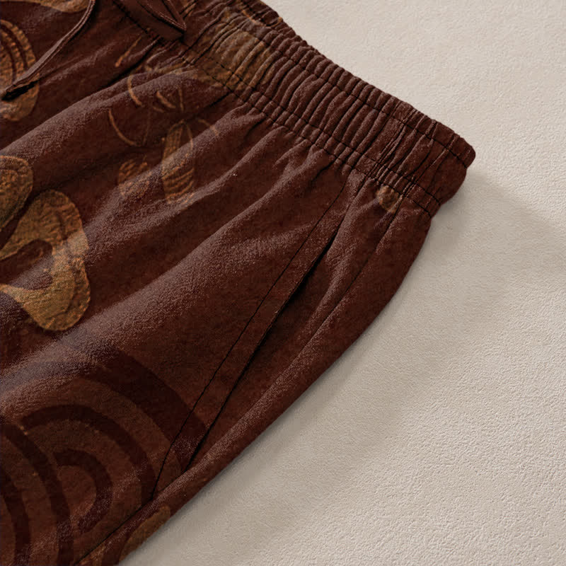 Buddha Stones Cotton Vintage Floral Pattern Men's Tapered Pants With Pockets - image 2