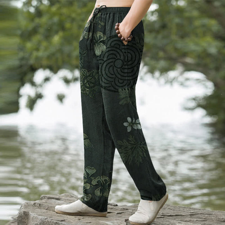 Buddha Stones Cotton Vintage Floral Pattern Men's Tapered Pants With Pockets - image 5