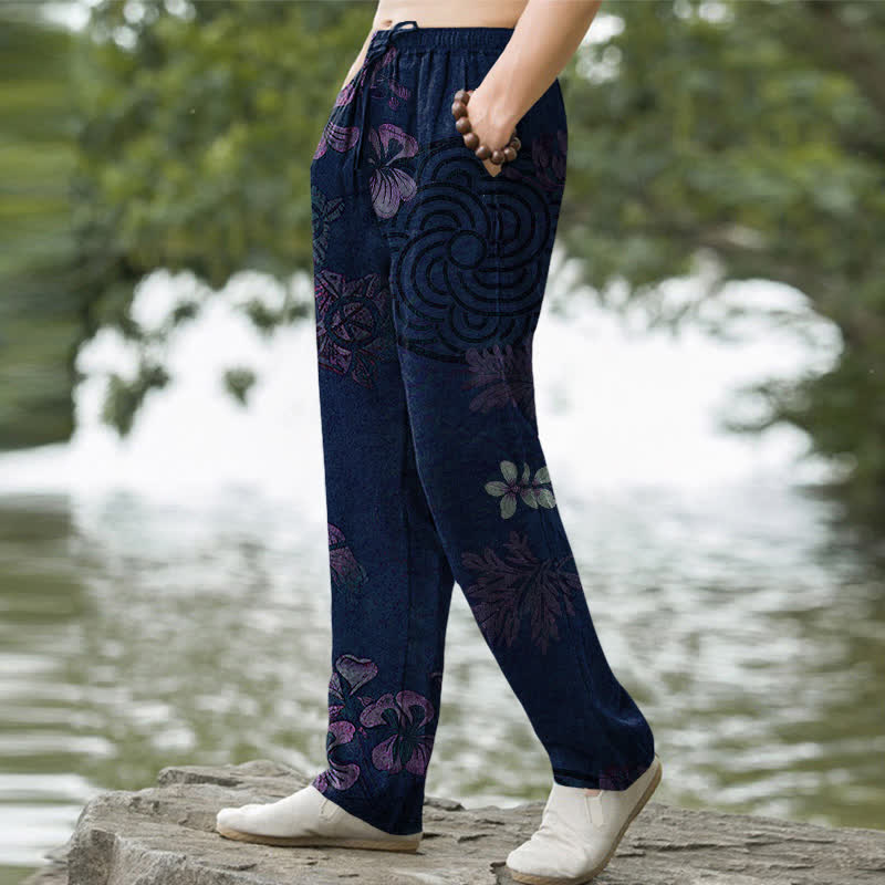 Buddha Stones Cotton Vintage Floral Pattern Men's Tapered Pants With Pockets - image 7
