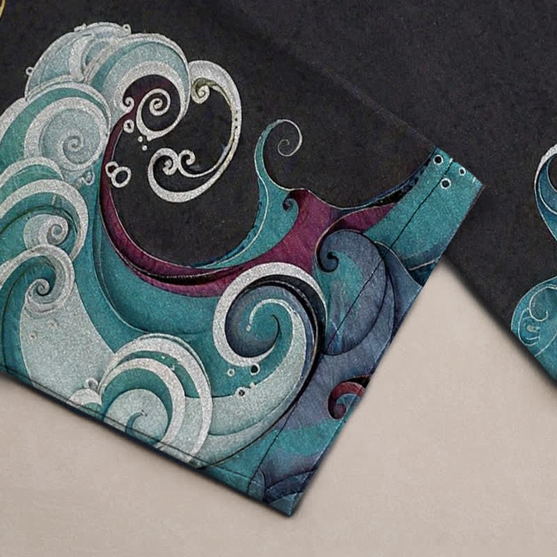 Buddha Stones Cotton Crane Cloud And Ocean Wave Pattern Men's Tapered Pants With Pockets - image 3