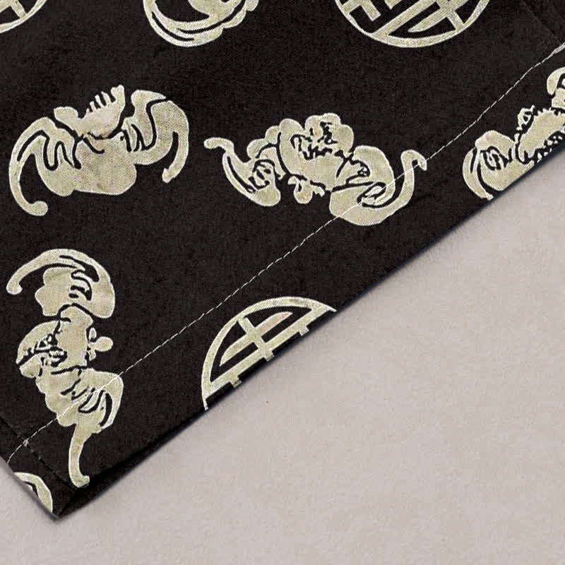 Buddha Stones Cotton Longevity Cloud Round Emblem Pattern Men's Tapered Pants With Pockets - image 2