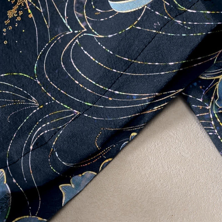 Buddha Stones Pure Cotton Koi Fish Lotus Pattern Women's Elastic Waist Pants With Pockets - image 2
