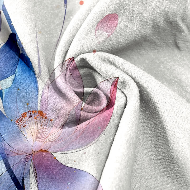 Buddha Stones Pure Cotton Watercolor Lotus Pattern Women's Elastic Waist Pants With Pockets - image 2