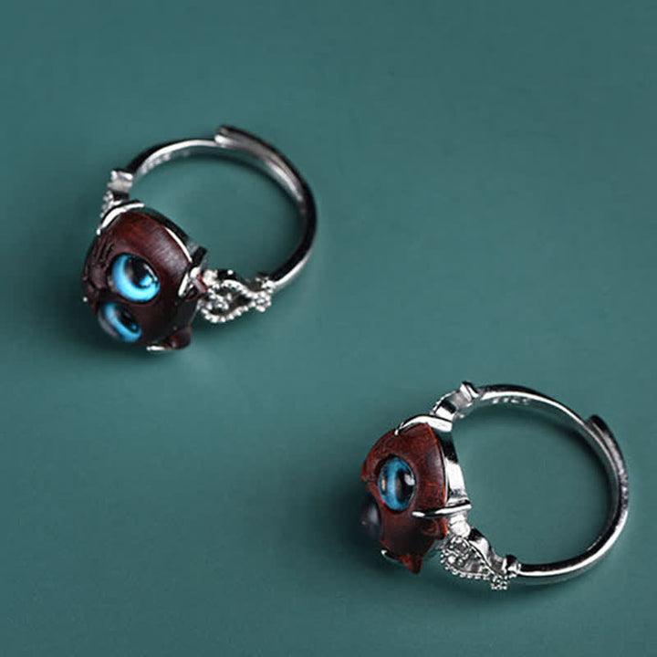 Buddha Stones Small Leaf Red Sandalwood Cat Longevity Adjustable Ring - image 7