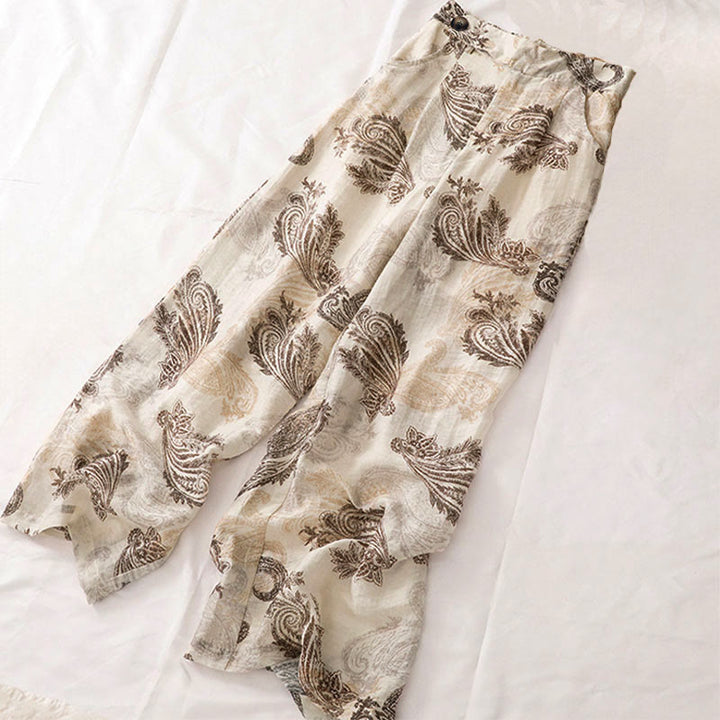 Buddha Stones Summer Boho Casual Paisley Zipper Design Ankle Women's Straight Leg Pants With Pockets - image 2