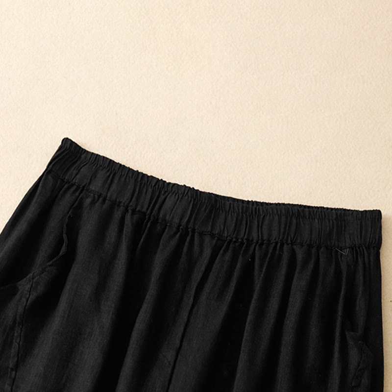 Buddha Stones Spring Summer Casual Minimalist Solid Cropped Women's Harem Pants With Pockets - image 6