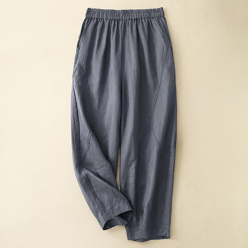 Buddha Stones Spring Summer Casual Minimalist Solid Cropped Women's Harem Pants With Pockets - SlateGray - US8-10, UK/AU12-14, EU40-42 (2XL) - image 18