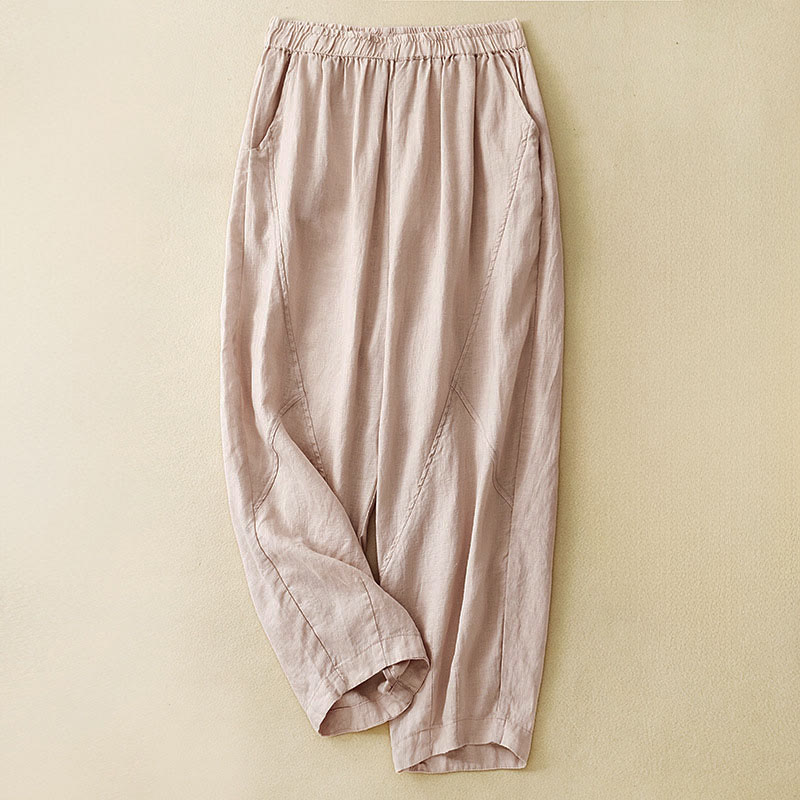 Buddha Stones Spring Summer Casual Minimalist Solid Cropped Women's Harem Pants With Pockets - Wheat - US8-10, UK/AU12-14, EU40-42 (2XL) - image 10