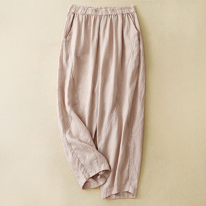 Buddha Stones Spring Summer Casual Minimalist Solid Cropped Women's Harem Pants With Pockets - Wheat - US8-10, UK/AU12-14, EU40-42 (2XL) - image 10