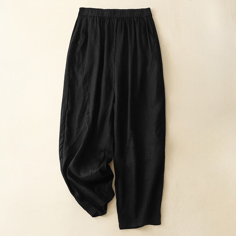 Buddha Stones Spring Summer Casual Minimalist Solid Cropped Women's Harem Pants With Pockets - Black - US8-10, UK/AU12-14, EU40-42 (2XL) - image 5