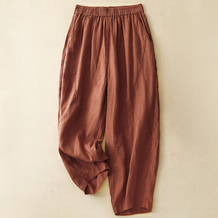 Buddha Stones Spring Summer Casual Minimalist Solid Cropped Women's Harem Pants With Pockets - Sienna - US8-10, UK/AU12-14, EU40-42 (2XL) - image 0