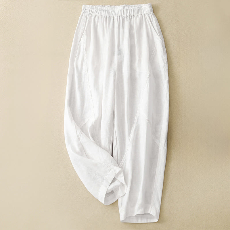 Buddha Stones Spring Summer Casual Minimalist Solid Cropped Women's Harem Pants With Pockets - White - US8-10, UK/AU12-14, EU40-42 (2XL) - image 23