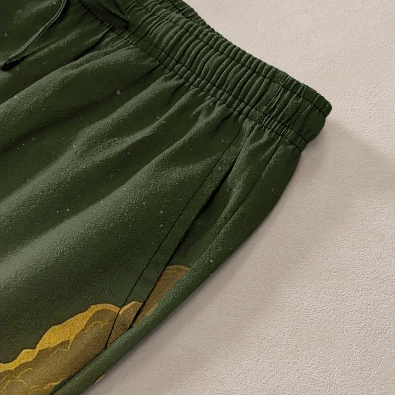Buddha Stones Cotton Golden Mountain At Sunrise Pattern Men's Tapered Pants With Pockets - image 2
