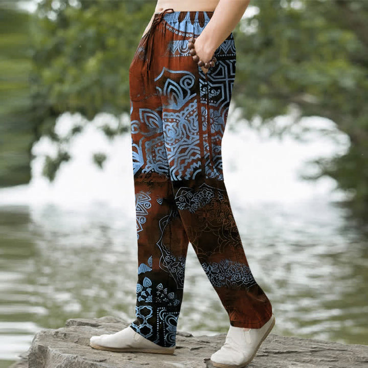 Buddha Stones Cotton Mandala Geometric Pattern Men's Tapered Pants With Pockets - image 5