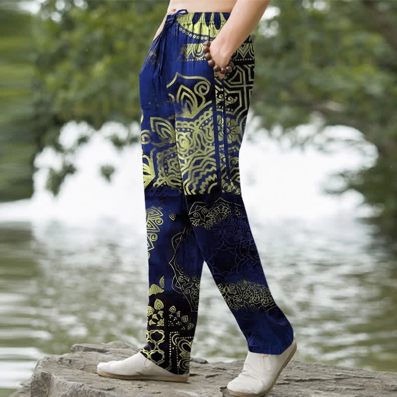 Buddha Stones Cotton Mandala Geometric Pattern Men's Tapered Pants With Pockets - image 7