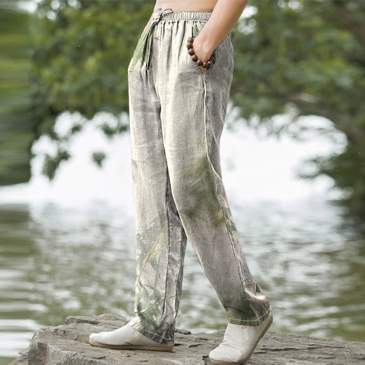 Buddha Stones Cotton Washed Bamboo Pattern Men's Tapered Pants With Pockets - image 1
