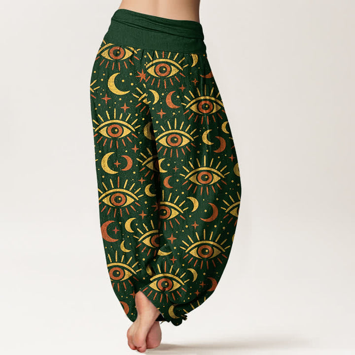 Buddha Stones Cotton Mystic Eye Moon Pattern Women's Elastic Waist Harem Pants - image 2