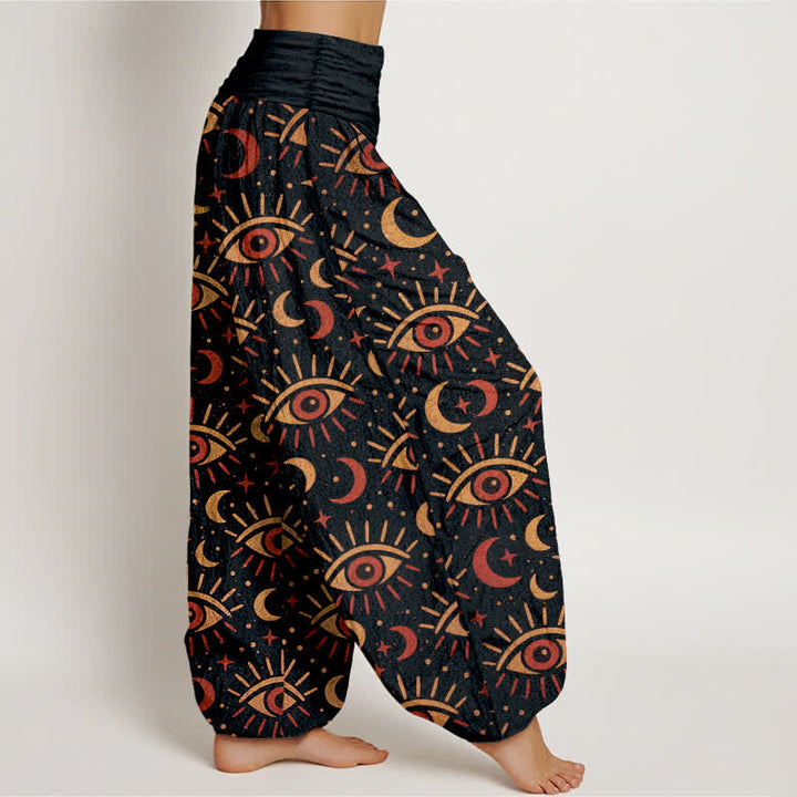 Buddha Stones Cotton Mystic Eye Moon Pattern Women's Elastic Waist Harem Pants - image 9