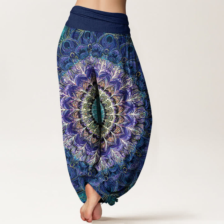 Buddha Stones Pure Cotton Mandala Feather Pattern Women's Elastic Waist Harem Pants - image 7