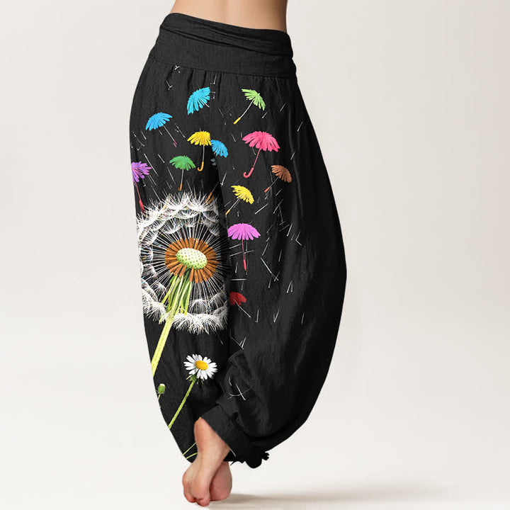 Buddha Stones Pure Cotton Dandelion Bloom Pattern Women's Elastic Waist Harem Pants - image 2