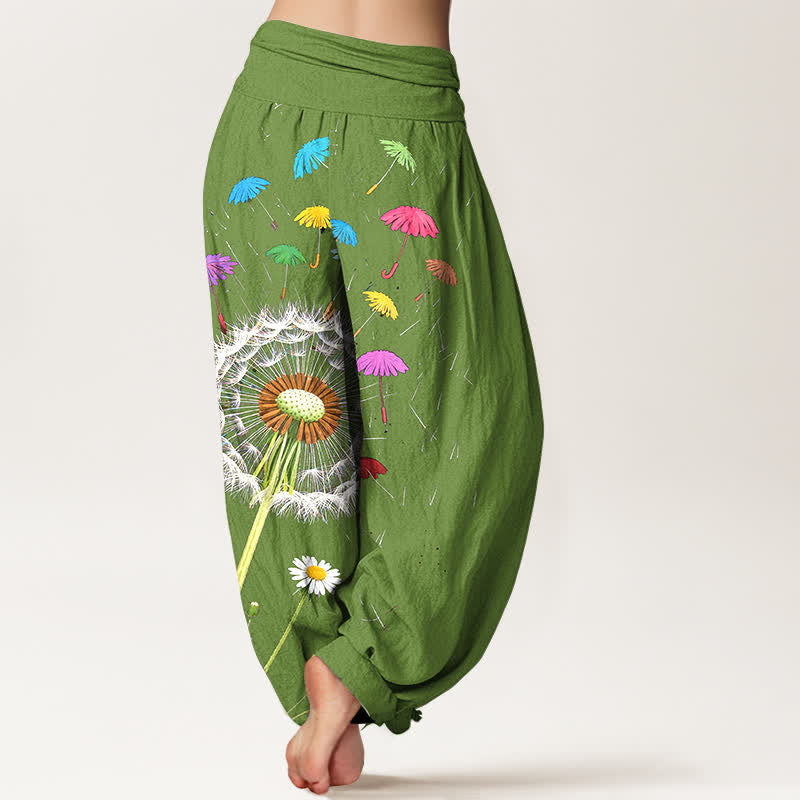 Buddha Stones Pure Cotton Dandelion Bloom Pattern Women's Elastic Waist Harem Pants - image 7