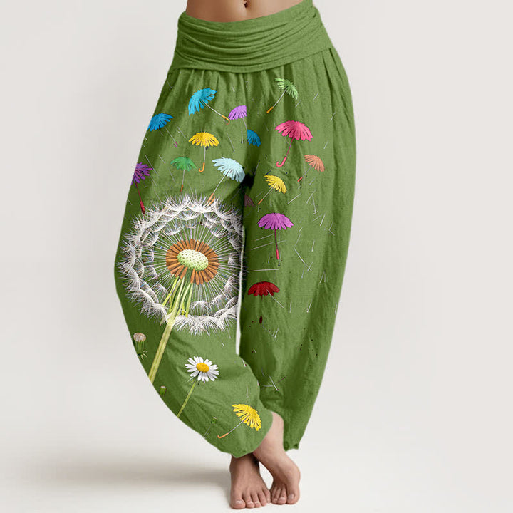 Buddha Stones Pure Cotton Dandelion Bloom Pattern Women's Elastic Waist Harem Pants - OliveDrab - US16，UK/AU20，EU48 (3XL) - image 5