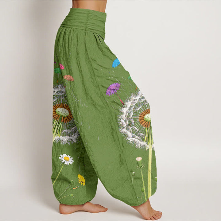 Buddha Stones Pure Cotton Dandelion Bloom Pattern Women's Elastic Waist Harem Pants - image 6