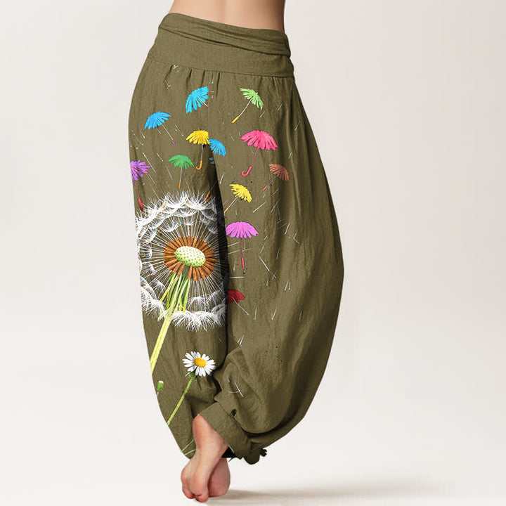 Buddha Stones Pure Cotton Dandelion Bloom Pattern Women's Elastic Waist Harem Pants - image 10