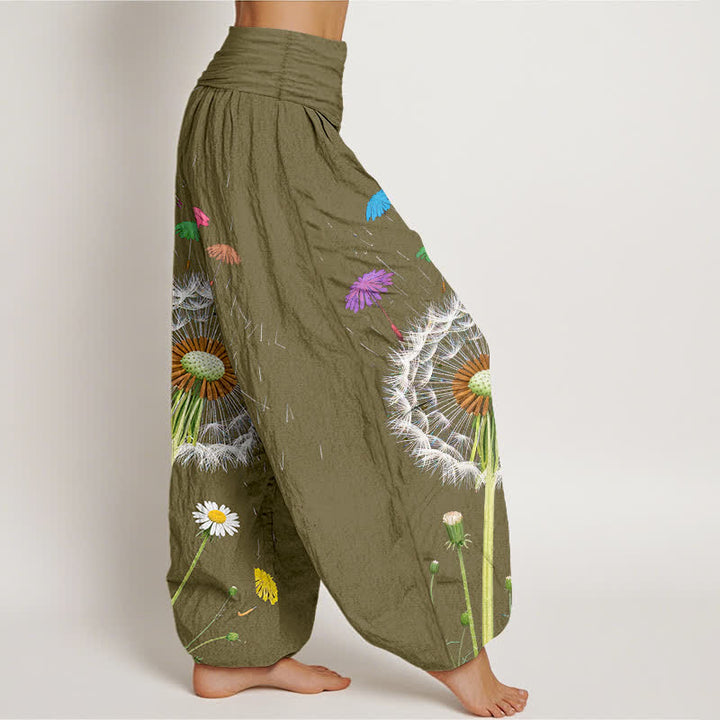 Buddha Stones Pure Cotton Dandelion Bloom Pattern Women's Elastic Waist Harem Pants - image 9