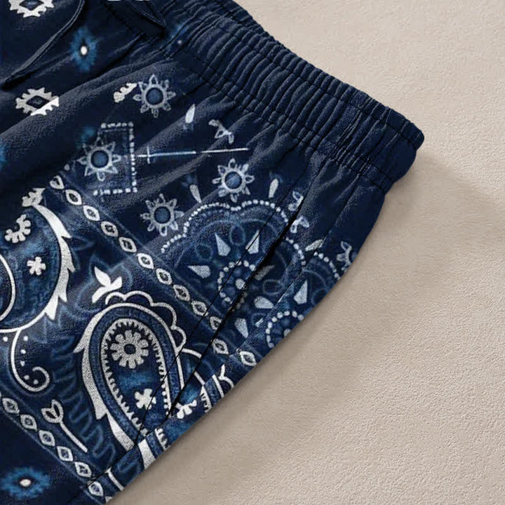 Buddha Stones Cotton Splicing Paisley Pattern Men's Tapered Pants With Pockets - image 2