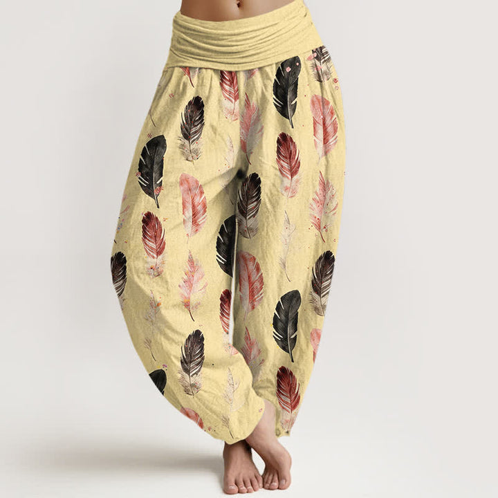 Buddha Stones Pure Cotton Feather Pattern Women's Elastic Waist Harem Pants - Cornsilk - US16，UK/AU20，EU48 (3XL) - image 5