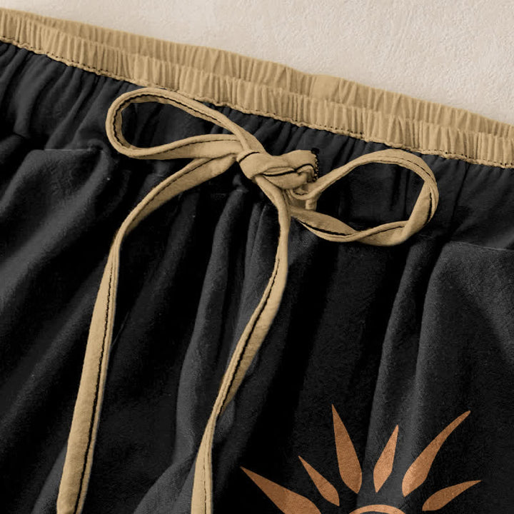 Buddha Stones Cotton Boho Sun Swirl Pattern Women's Elastic Waist Pants With Pockets - image 1